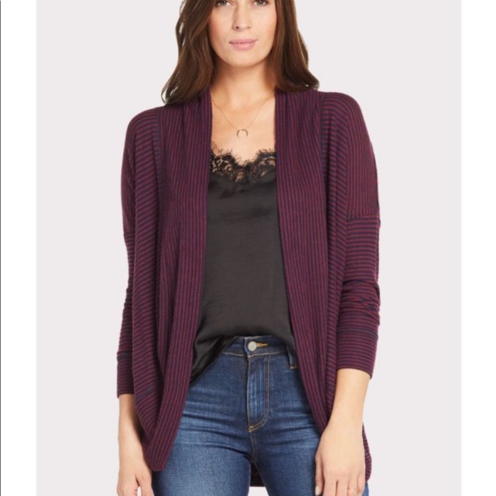 Evereve Sundry Stripe Cozy Cardigan in Maroon and Navy Striped